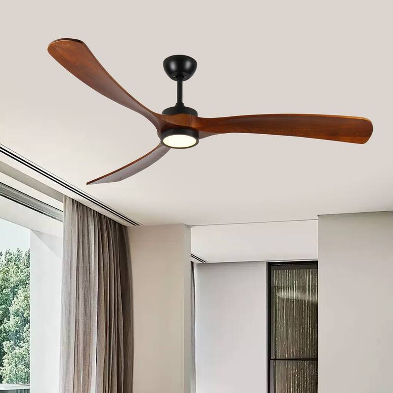 72 Inch Large Wood Ceiling Fan with Light, 3 Solid Wood Blades Ceiling Fan with Remote Control, Noiseless Reversible DC Motor