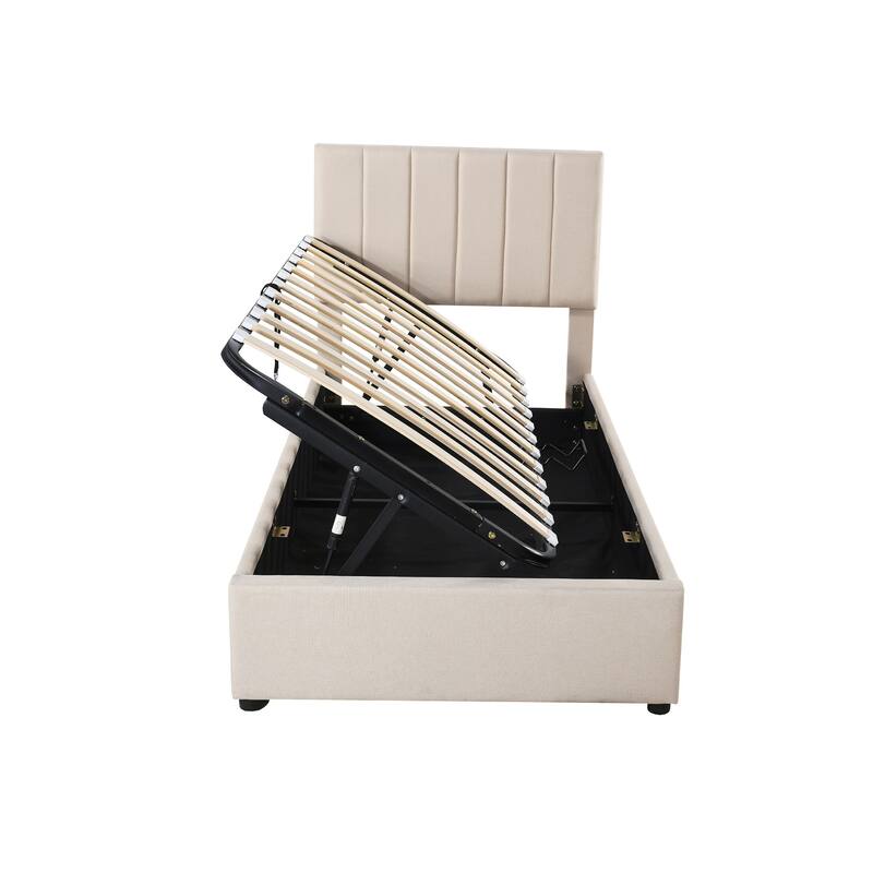 Twin Size Upholstered Platform Bed with a Hydraulic Storage System