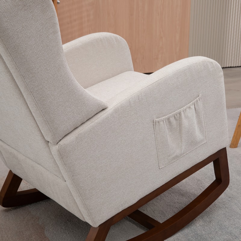 High back Upholstered Accent Rocking Chair Nursery Chair With Retractable Footrest