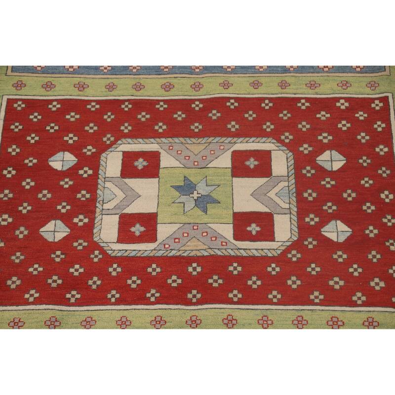 Light Green Kazak Oriental Area Rug Hand-Knotted Wool Carpet - 8'6"x 11'7"