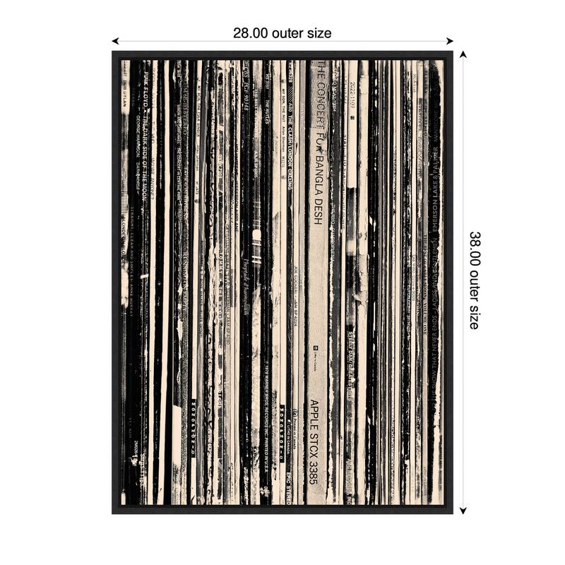 Kate and Laurel 33 RPM Black and White by Robert Cadloff Framed Canvas Wall Art Print