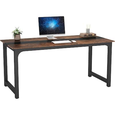 Brown-Black Steel Frame Office Desk Large Sturdy Adjustable Legs 900 lb