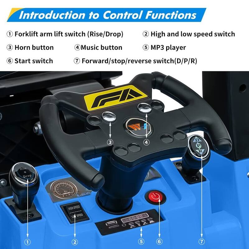 12V Kids Ride on Forklift Car, Toddles Electric Construction Car with Remote Control