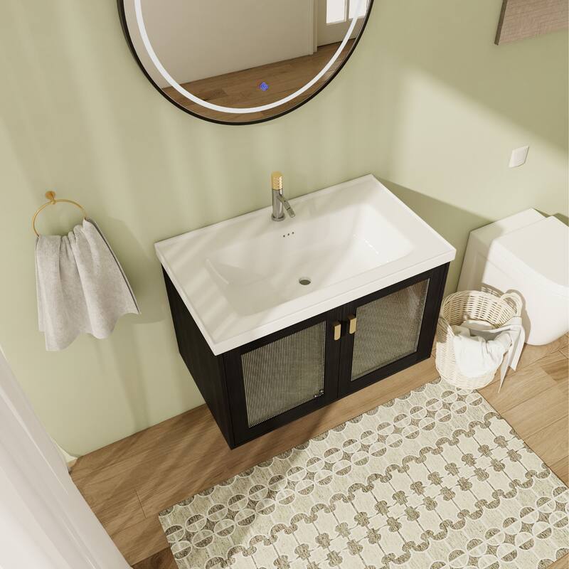 32" Floating Bathroom Vanity with Sink, Wall Mounted Bathroom Vanity with Soft Close Door
