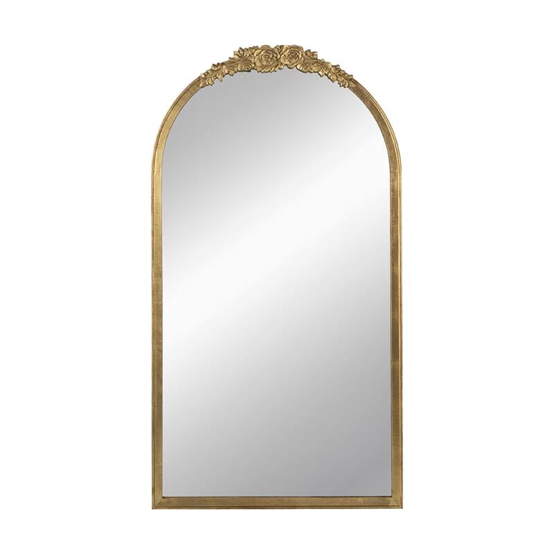 Floral Crest Wooden Floor Mirror - 4.25" - Gold