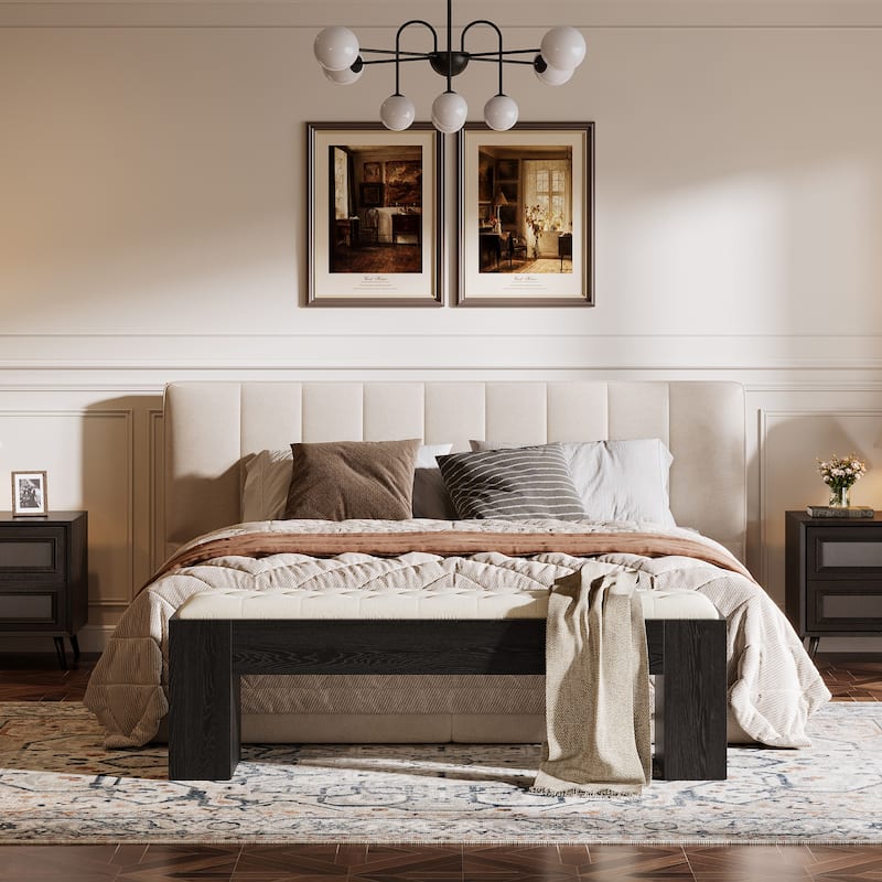 55" End of Bed Upholstered Bench for Bedroom with Padded Seat Cushion