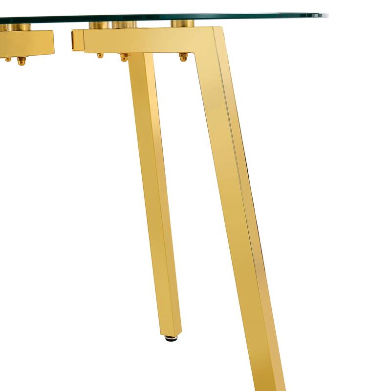 Roomfitters Round Glass Dining Table with Gold 7-Shaped Metal Legs for Kitchen Living Room or Office, Gold
