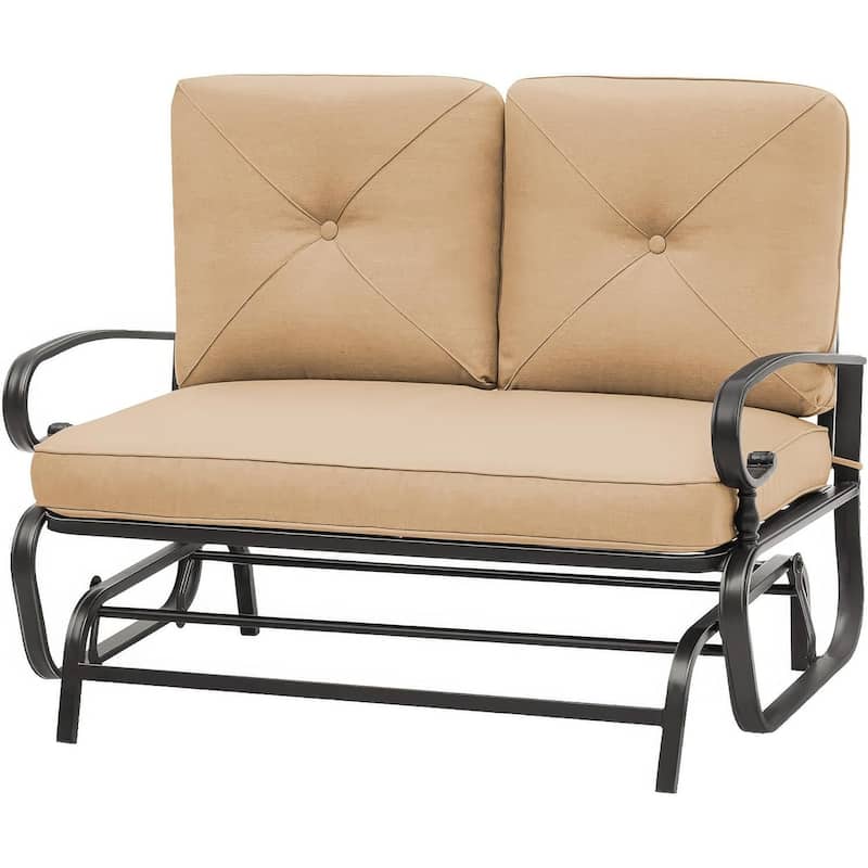Nista 2 Person Outdoor Patio Glider Garden Bench Rocker Chair by Havenside Home - Brown/Beige