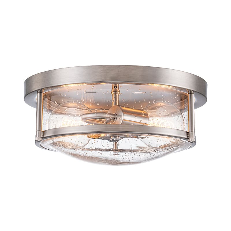 Farmhouse Black Round Seeded Glass Drum Semi Flush Ceiling Light -12in