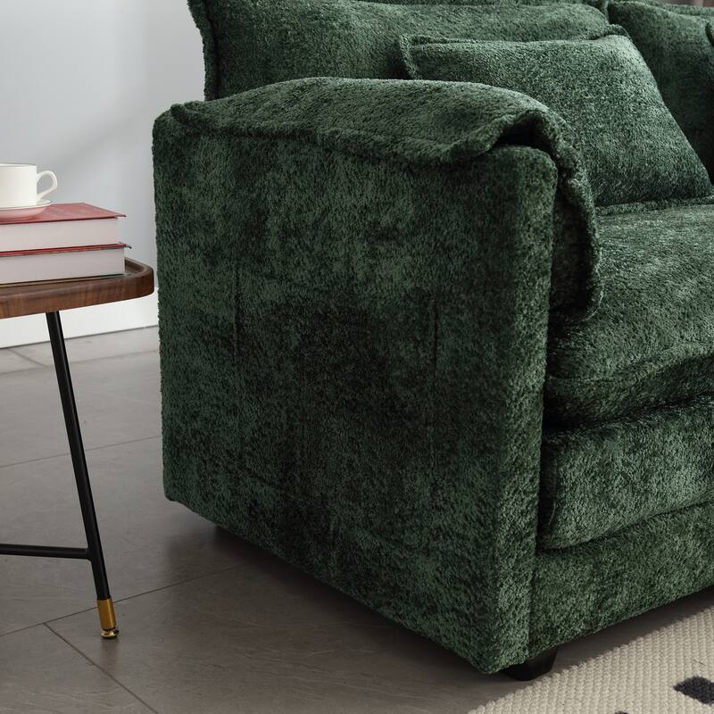 76'' Oversized Chenille Loveseat Sofa with Movable Ottoman Small Sofa for Apartment