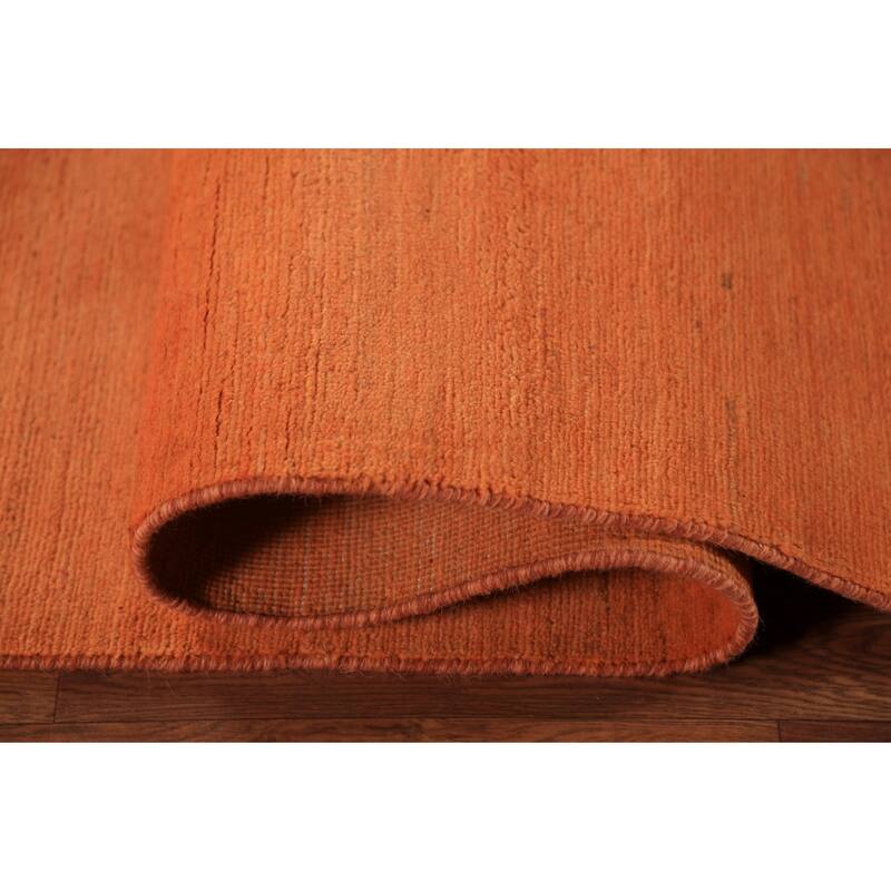 Orange Gabbeh Modern Area Rug Hand-Knotted Solid Wool Carpet - 6'8" x 9'7"