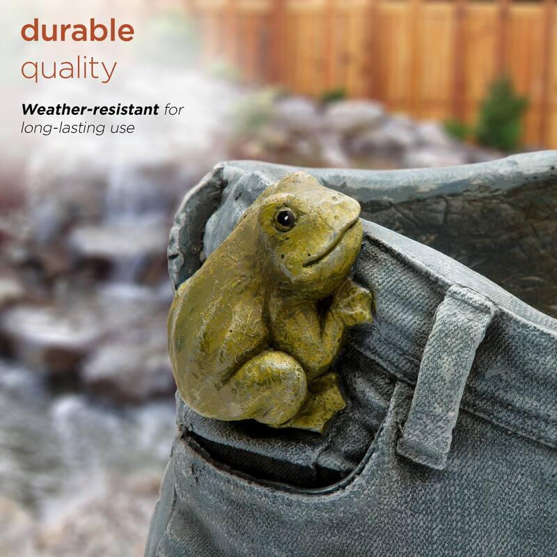 Alpine Corporation 10" Tall Indoor/Outdoor Denim Shorts with Frog Shaped Planter and Yard Decoration - 14"L x 11"W x 10"H