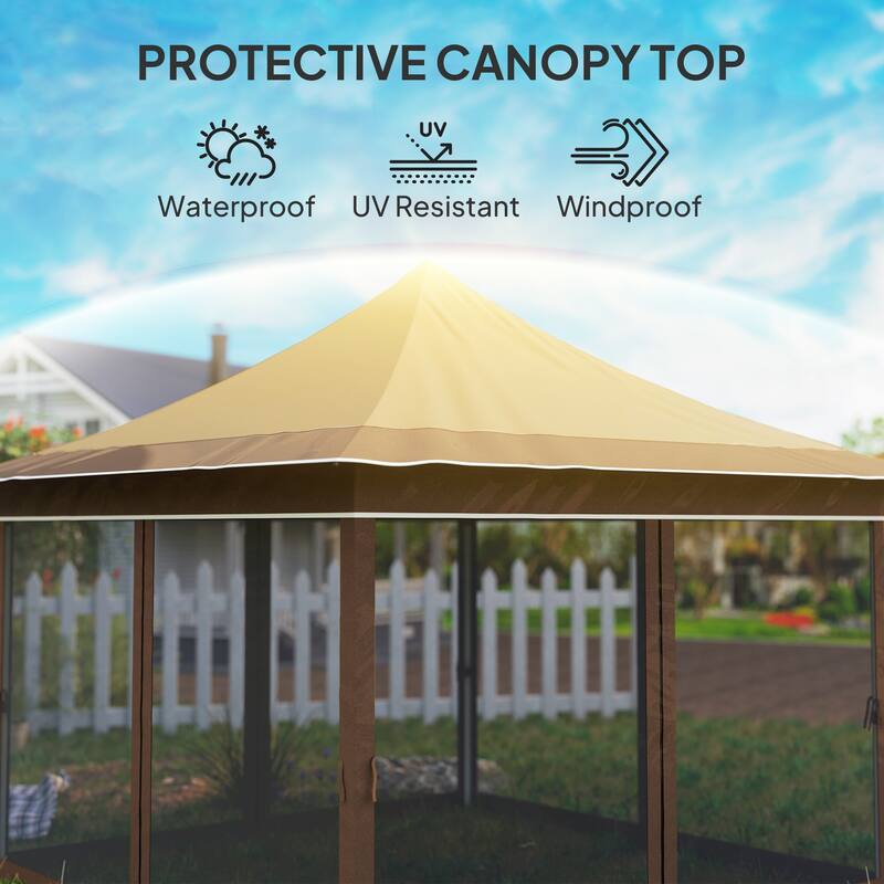 Oxford Fabric Metal Gazebo Tent with Mesh - 140.6" L x 140.6" W x 122" H