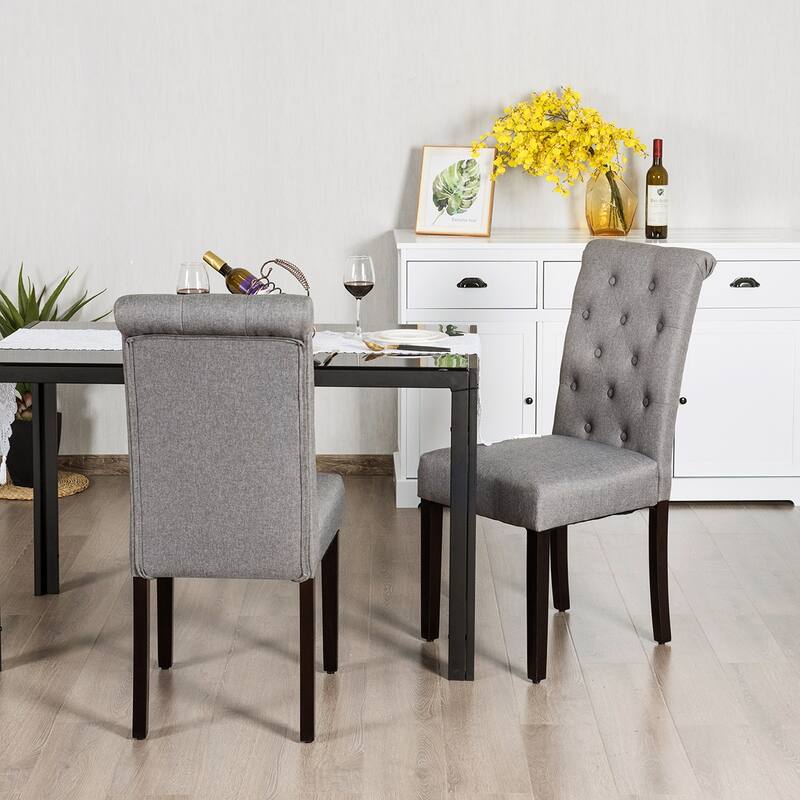 Costway Set of 2 Parsons Upholstered Fabric Chair with Wooden Legs