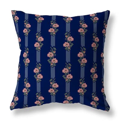 Blue And Pink Floral Luminosity Indoor/Outdoor Throw Pillow Zipper