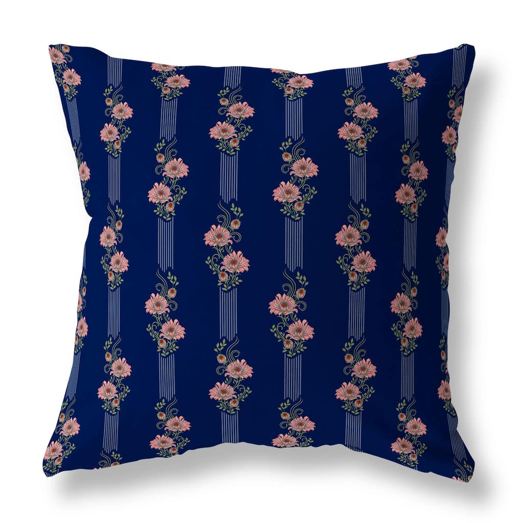 Blue And Pink Floral Luminosity Indoor/Outdoor Throw Pillow Zipper