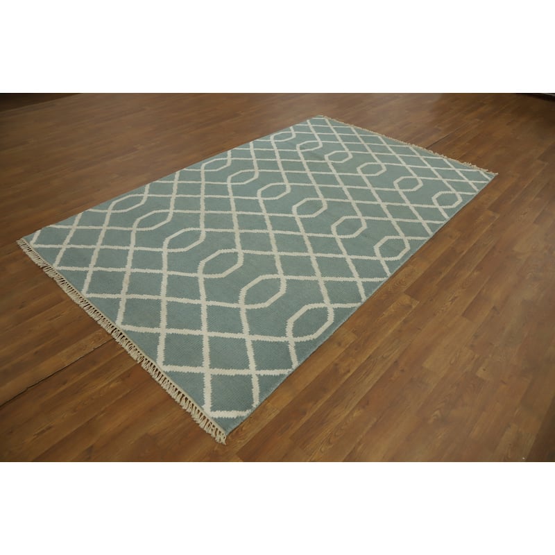Hand-knotted Modern Wool Grey Geometric Area Rug Oriental Carpet - 8' 0'' X 5' 0''