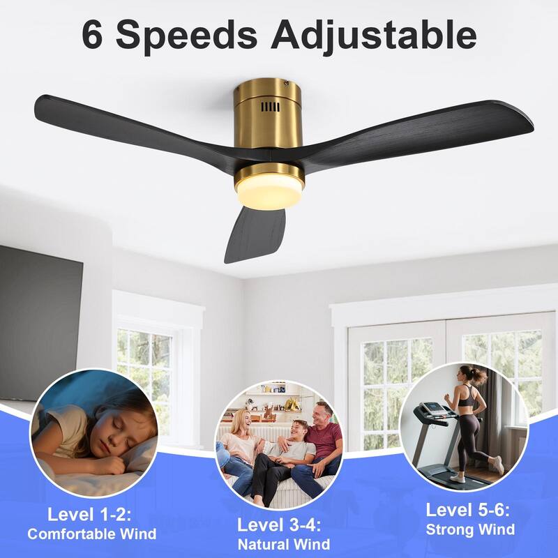 Sofucor 52 Inch Flush Mount Ceiling Fan with Remote, Reversible Motor,Integrated Light Optional