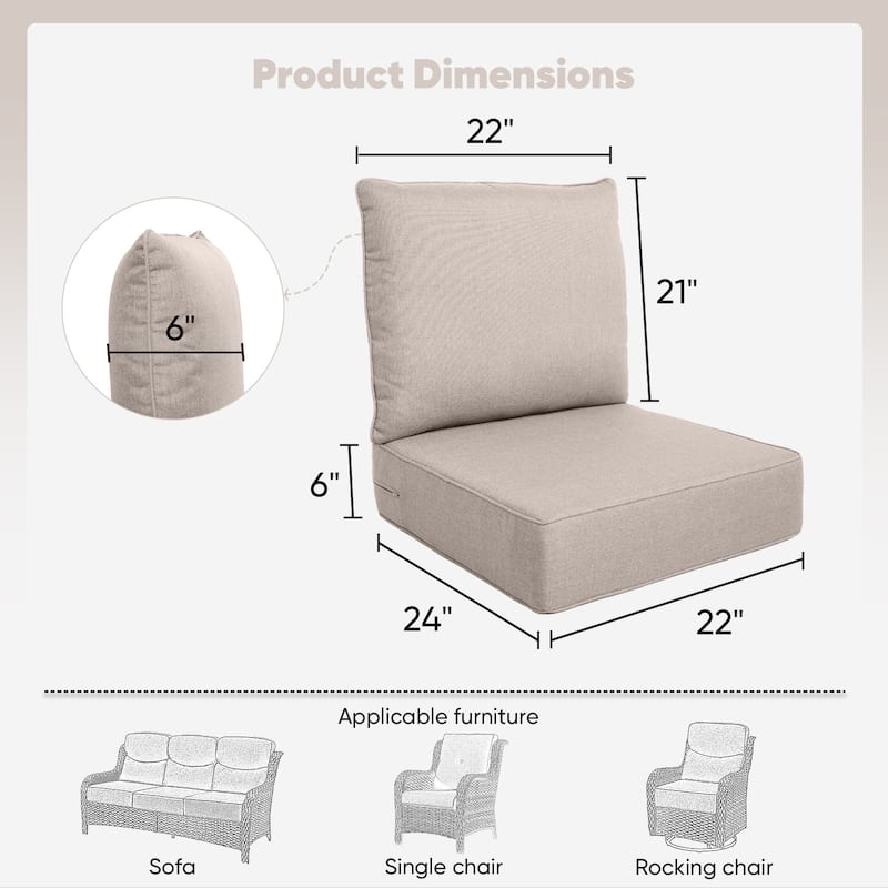 Pocassy 22"x24"x6" Inch Thick Cushions Indoor Outdoor Pillows Cushion