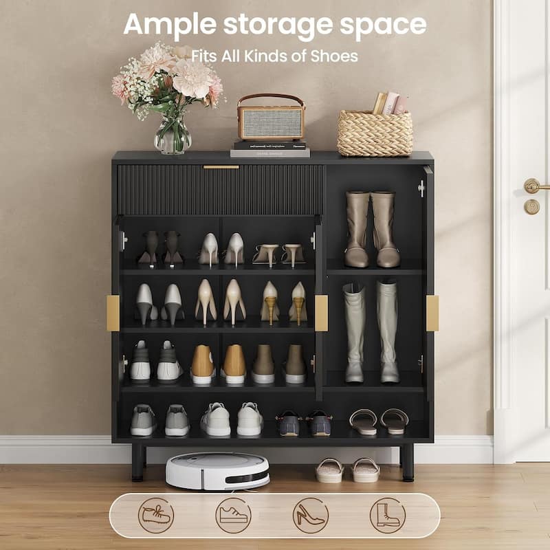 Shoe Storage Cabinet Shoe Organizer 3 Adjustable Shelves Metal Legs