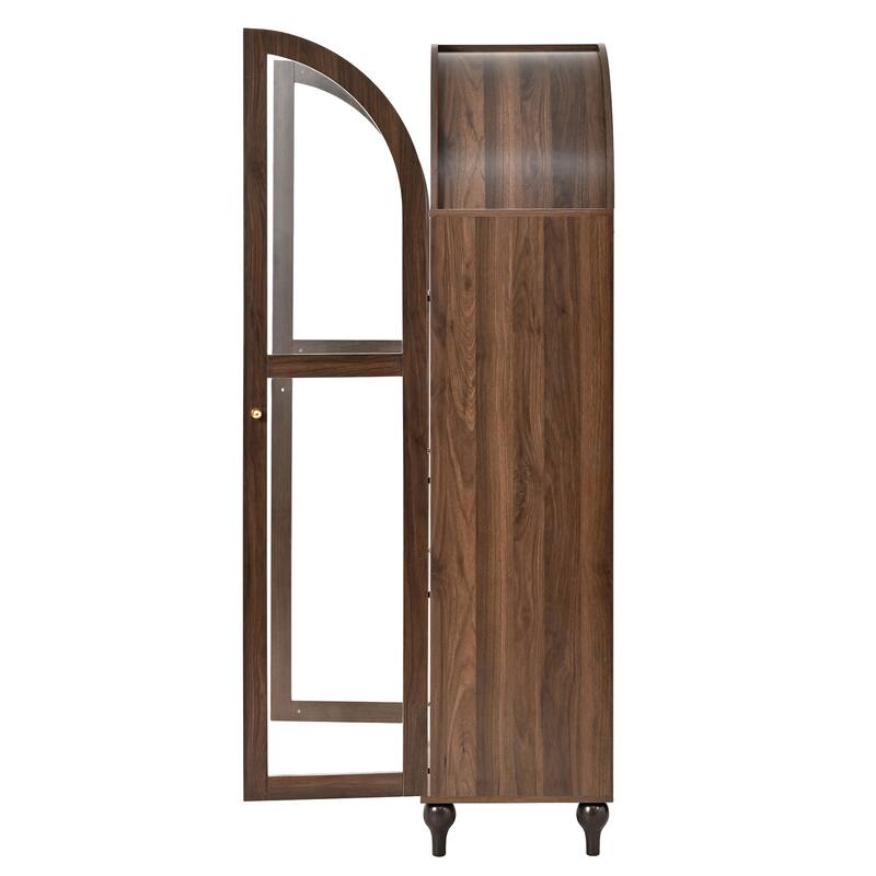 Christopher Knight Home - Farmhouse Arched Wood Kitchen Pantry Cabinet with Glass Doors & Hidden Drawers