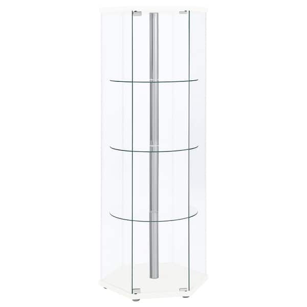 slide 2 of 14, Zahavah 4-shelf Hexagonal Clear Glass Curio Cabinet White