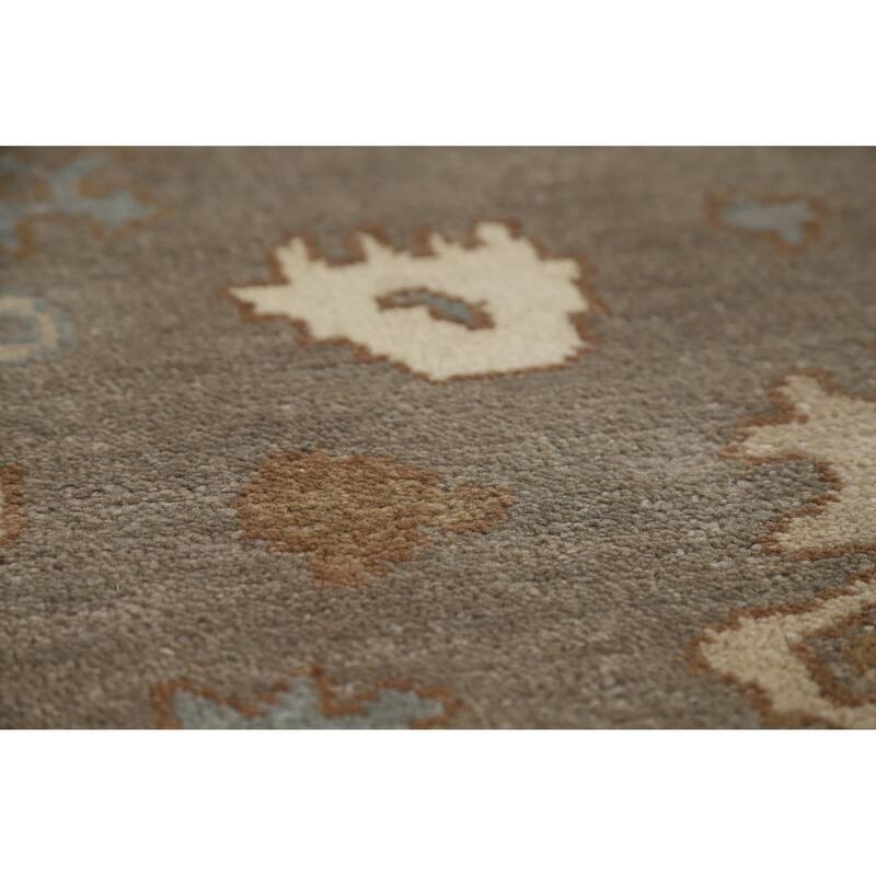 Gray Oushak Indian Area Rug Handmade Floral Transitional Wool Carpet - 7'11" x 10'1"