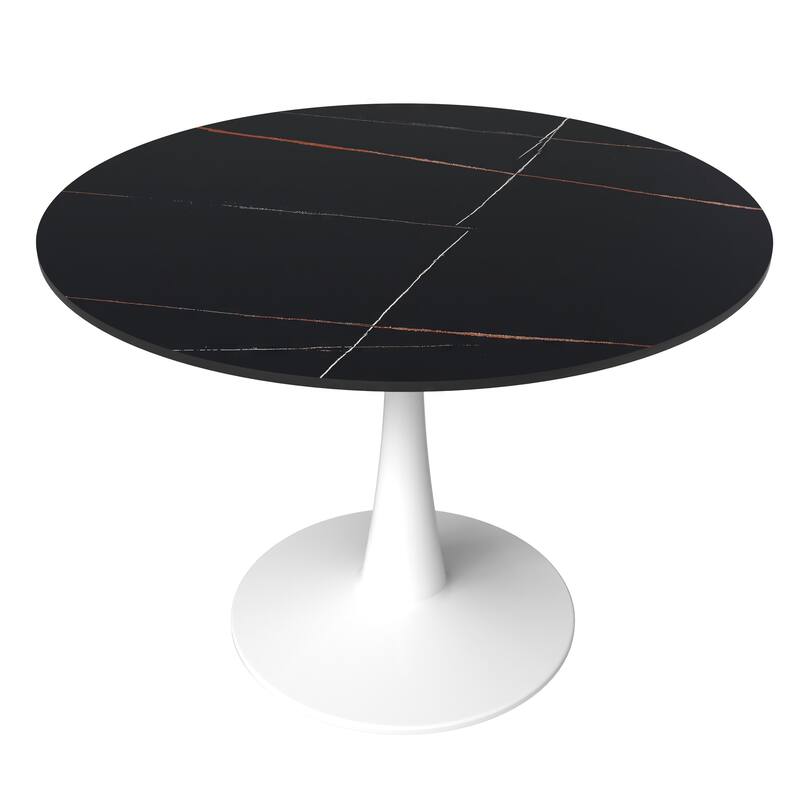 LeisureMod Bristol 40" Round Dining Table for 4 with Sintered Stone Tabletop in White Base for Kitchen & Dining Room