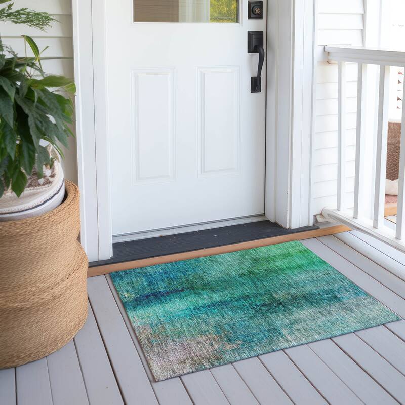 Machine Washable Indoor/ Outdoor Abstract Ombre Chantille Rug - Teal - 1'8" x 2'6"