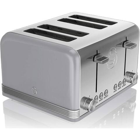 Swan ST19020GRN Retro 4 Slice Toaster, Gray