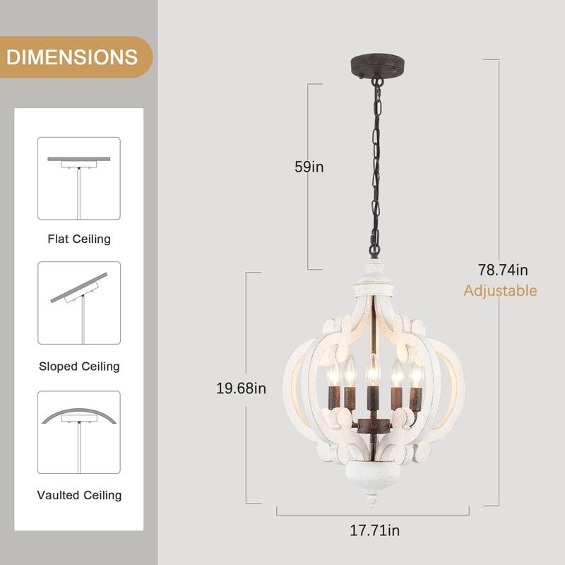 5-Light Country Wood Chandelier Light Fixture for Kitchen Island Dining Room