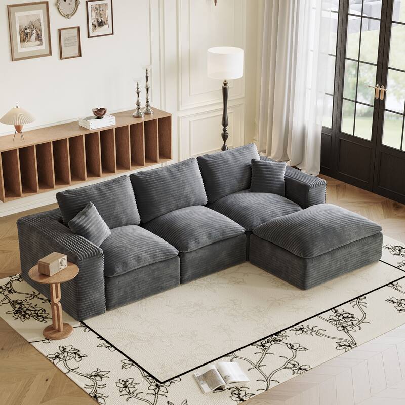 108" Cloud Sectional Couch with L-Shape Chaise, Left-right interchangeable, Modular Sofa with Deep Seat, Upholstered Couches - Grey