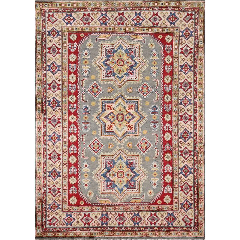Grey Kazak Oriental Area Rug Handmade Wool Carpet - 4'11" x 6'8"