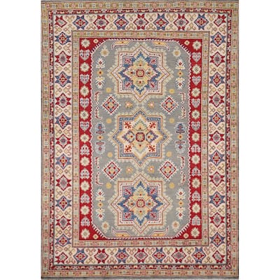 Grey Kazak Oriental Area Rug Handmade Wool Carpet - 4'11" x 6'8"