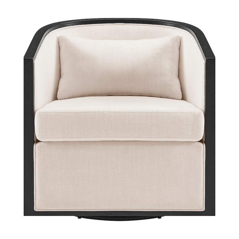 NPD Furniture Marilyn Linen Swivel Accent Arm Chair with Rattan