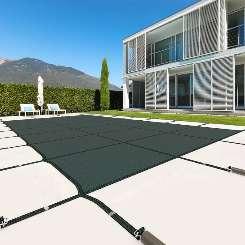 Gymax Winter Swimming Leaf Pool Cover Safety Pool Cover for 32 x 16 FT
