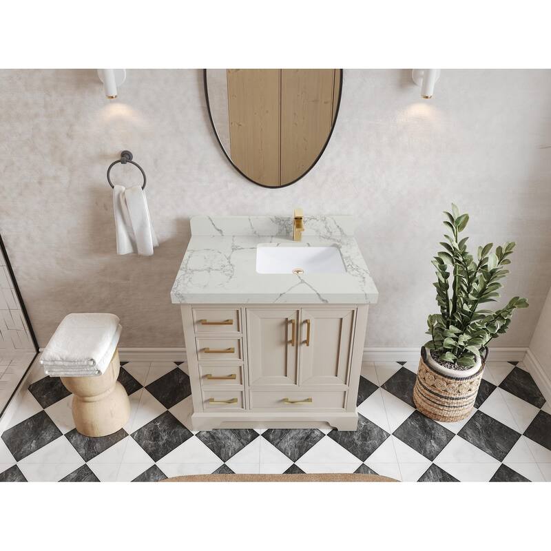 Willow Collections 36 x 22 Charlotte D Right Offset Sink Bathroom Vanity with Countertop - 2" Venatino - Fine Grain