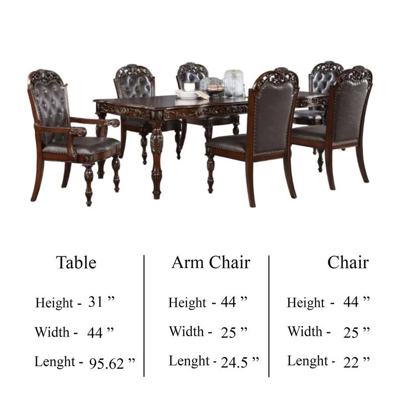 Eva 7pc Dining Table and Chair Set, Brown Faux Leather, 72-93 Inch