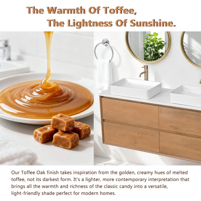Sylphar 60 inch Toffee Oak Floating Bathroom Vanity with White Quartz Top