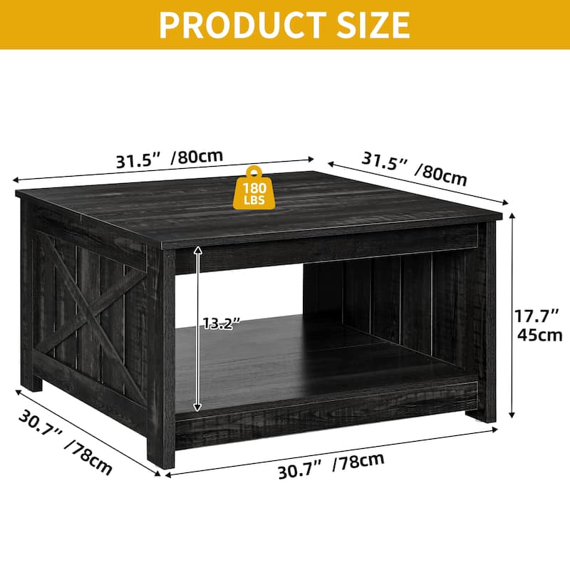 Modern Rustic Square Wood Coffee Table with Storage