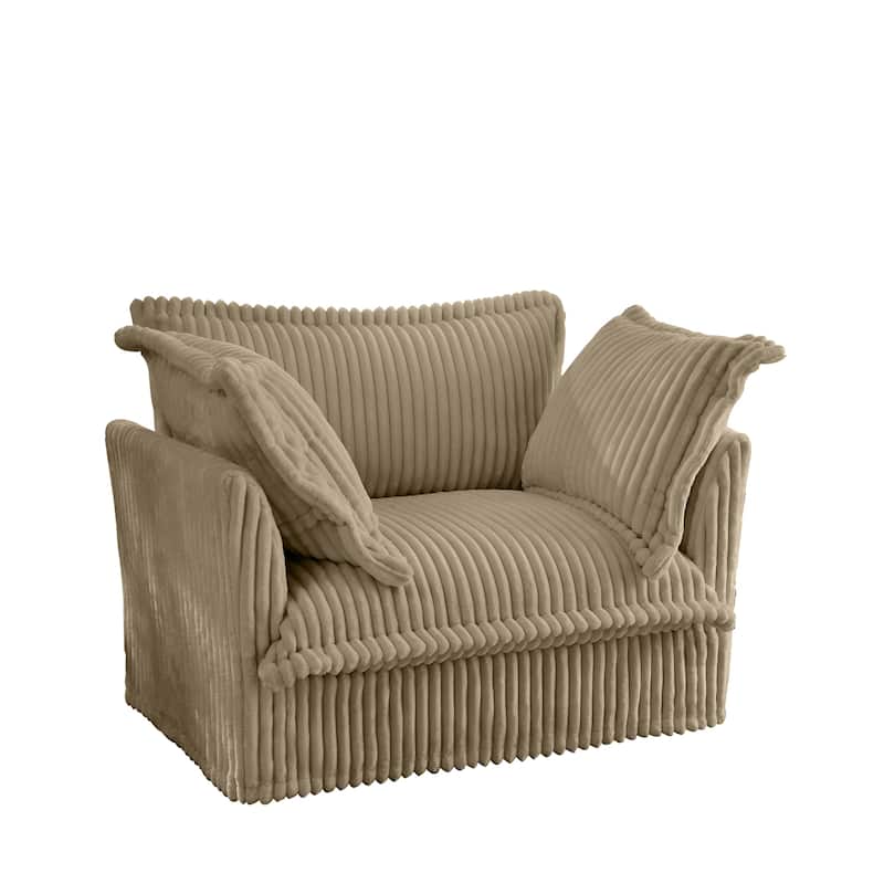 Comfy Corduroy Single Sofa Chair, Oversized Upholstered Accent Chair, Armchair with 1 Back Cushion & 2 Toss Pillows