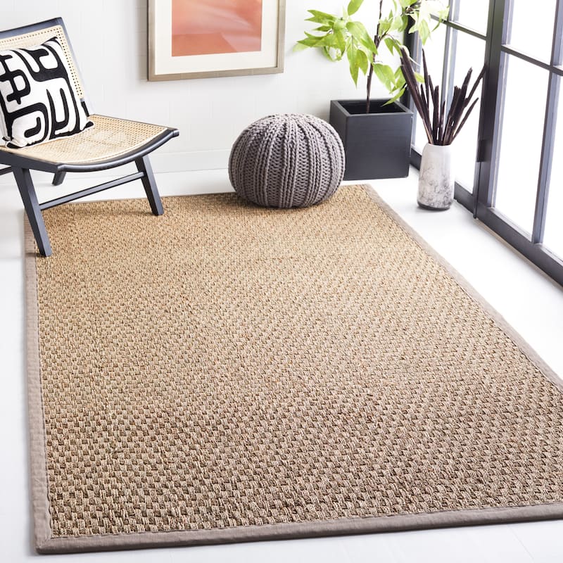 SAFAVIEH Natural Fiber Marina Basketweave Seagrass Rug - 6' x 8' - Natural/Grey - Rectangle