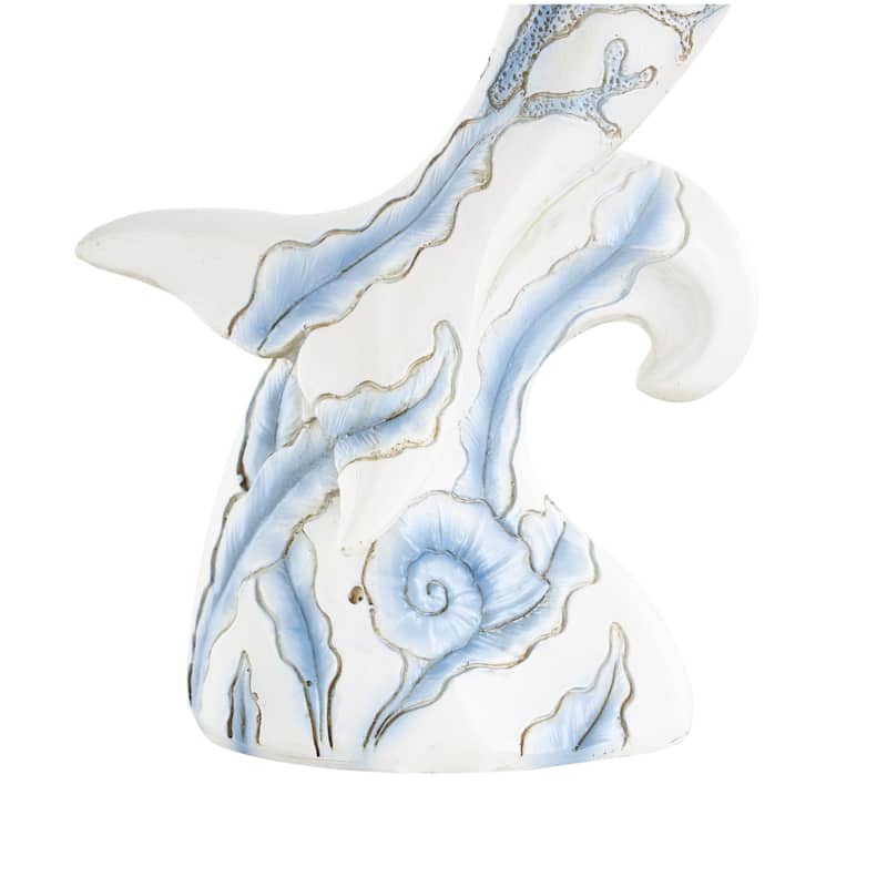 Polystone Animal Curved Decorative Sculpture with Blue Coral Patterns - White - Roche River Decor
