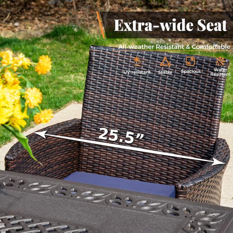 7/9 Patio Dining Set, Expendable Rectangular Outdoor Dining Table with Rattan Chairs