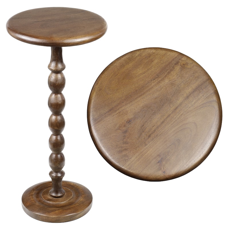 Augustus 24.5" Spindle Wood Pedestal Round Drink Table and Decorative End Table, By JONATHAN Y - Dark Brown