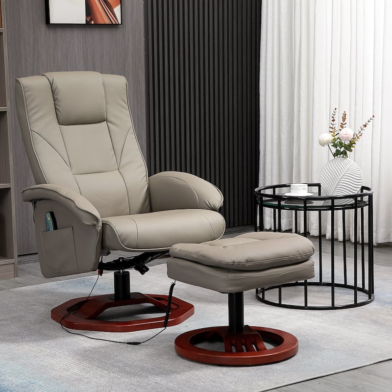 HOMCOM Massage Recliner with Ottoman, Electric Faux Leather Recliner
