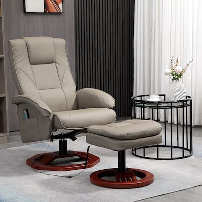 HOMCOM Massage Recliner with Ottoman, Electric Faux Leather Recliner