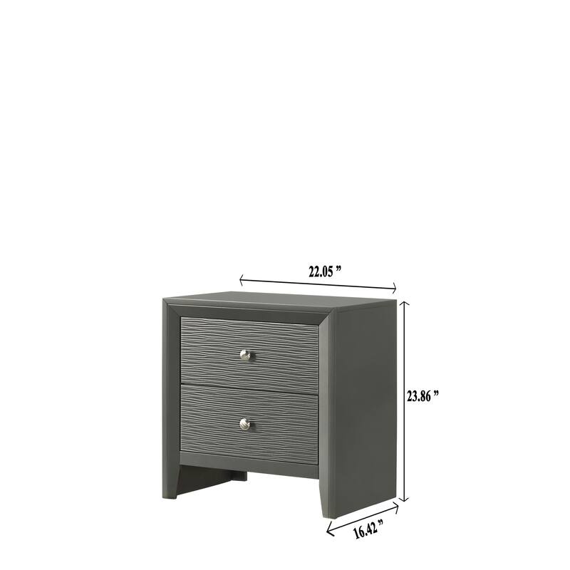1pc Contemporary Modern 2-Drawer Nightstand Round Knobs Bedroom Wooden Furniture Gun Metal Gray Finish