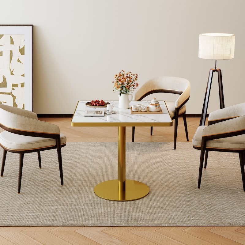 Square Modern Dinning Table 31.5 inches Bistro Table Tulip Table with Faux Marble top, Sturdy Metal Frame Diameter