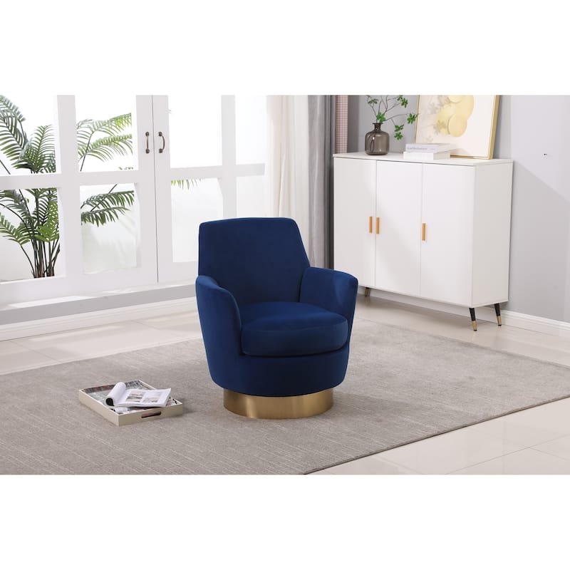 Navy Velvet Modern 29.3" Upholstered Swivel Barrel Chair with Gold Stainless Steel Base
